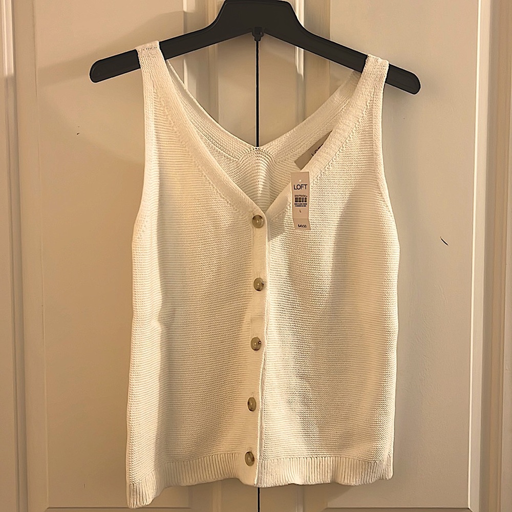 Loft White Button Front Tank Top Size Large